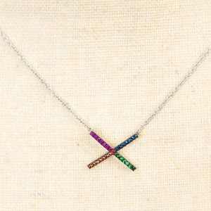 Rarities Carol Brodie Multi gemstone pendant necklace X design multicolor